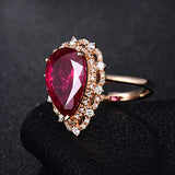 Aokarry Fine Jewelry - 18K Rose Gold Wedding Bands for Women 4ct Pear Cut Tourmaline with 0.28ct Diamond Promise Engagement Ring Size 11