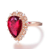 Aokarry Fine Jewelry - 18K Rose Gold Wedding Bands for Women 4ct Pear Cut Tourmaline with 0.28ct Diamond Promise Engagement Ring Size 11