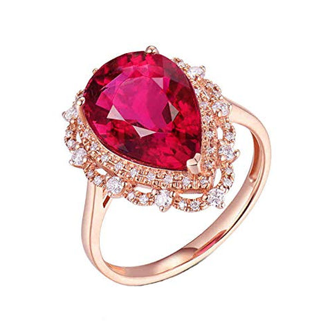 Aokarry Fine Jewelry - 18K Rose Gold Wedding Bands for Women 4ct Pear Cut Tourmaline with 0.28ct Diamond Promise Engagement Ring Size 11