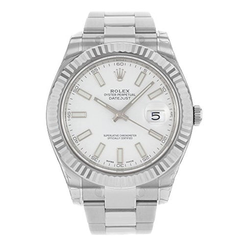 New Rolex Datejust II 41MM 18K White Gold Bezel Stainless Steel Mens Watch 116334 WIO