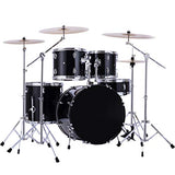 HBIAO Full Size Adult Drum Set, Complete Professional Percussion Kit 5 Piece with Cymbals Stands Stool and Sticks,Black