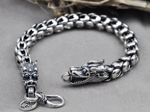 S925 Sterling Silver Dragon Scale Retro Bracelet