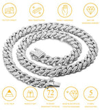 Halukakah Gold Chain Iced Out for Men,Men's 14MM Miami Cuban Link Chain Choker Necklace 18In(45cm) Platinum White Gold Finish,Full Cz Diamond Cut Prong Set,Gift for Him