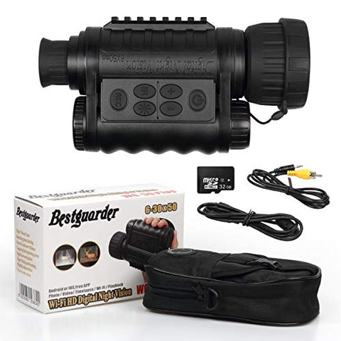 Bestguarder WG-50Plus 6x50mm WiFi Digital Night Vision Infrared IR Monocular with 32G Memory and Camera & Camcorder Function Takes 30mp Photo & 720p Video from 1300ft for Night Hunting or Viewing