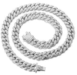 Halukakah Gold Chain Iced Out for Men,Men's 14MM Miami Cuban Link Chain Choker Necklace 18In(45cm) Platinum White Gold Finish,Full Cz Diamond Cut Prong Set,Gift for Him