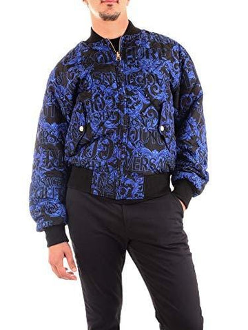 Versace Jeans Couture Baroque Print Full Zip Blue/Black Bomber Winter Reversible Jacket-S for Mens