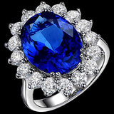 Aokarry Women Jewelry 18K White Gold Blue Oval Shape 6.75Ct Tanzanite Diamond Wedding Engagement Rings Size 7.5