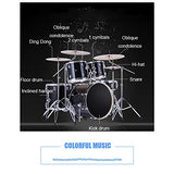 HBIAO Full Size Adult Drum Set, Complete Professional Percussion Kit 5 Piece with Cymbals Stands Stool and Sticks,Black