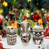 Tiki Mugs Set – Large Ceramic Tiki Mug, Cocktail Mugs for Mai Tai, Punch, Pina Colada, and Tropical bar Drinks (TIKISET)