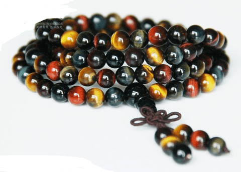 Natural crystal red / yellow / blue Tigereye 108 beads bracelet m/f