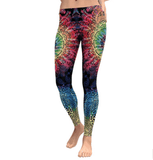 Rainbow Burst Mandala Flower Yoga/Workout Leggings