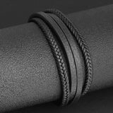 Men Stainless Steel Leather Bracelets Braided Rope Magnetic Clasp