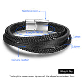Men Stainless Steel Leather Bracelets Braided Rope Magnetic Clasp