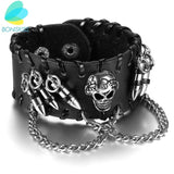 Punk Rock Black Men Wide Leather Bracelets