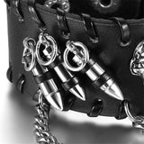 Punk Rock Black Men Wide Leather Bracelets