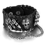 Punk Rock Black Men Wide Leather Bracelets
