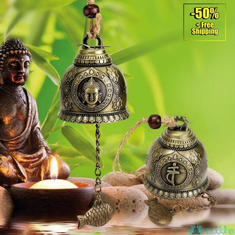 KiWarm On Sale Buddha Statue Pattern Bell Blessing Feng Shui Wind Chime for Good Luck Fortune Home Car Hanging Decor Gift Crafts