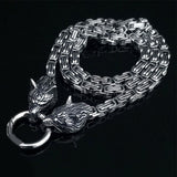 Men domineering stainless steel wolf head necklace with Nordic Viking Thor hammer pendant hanging Viking king chain