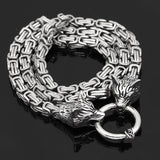Men domineering stainless steel wolf head necklace with Nordic Viking Thor hammer pendant hanging Viking king chain