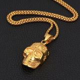 HNSP Punk Stainless Steel Chain Skull Pendant Necklace For Men Male