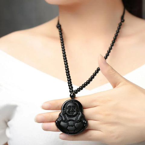 Buddhist Black Obsidian Necklace