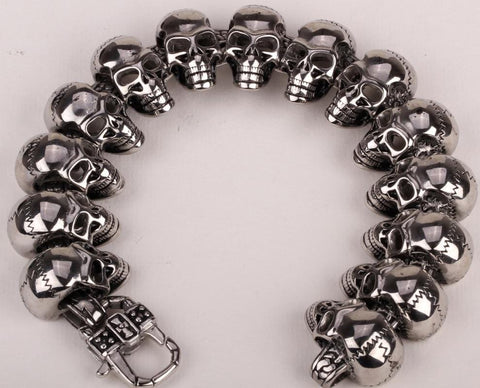 Stainless Steel Bracelet skull biker Silver Toned