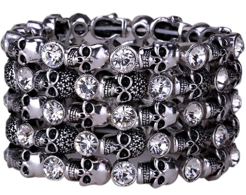 YACQ Skull Skeleton Stretch Cuff Bracelet f