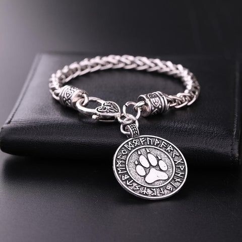 my shape Dog Paw Pendant Norse Runes Viking Jewelry Talisman for Mens Bracelets Slavic Pawprint Women Fashion Bangles