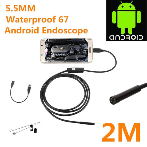 Waterproof HD 5M/7mm Endoscope Lens Mini USB Inspection Camera with 6 LED Lights Borescope for Android Smartphone/PC/